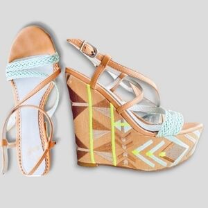 Vintage Sam Edelman Wedge Platform Mozaic Strappy Sandals